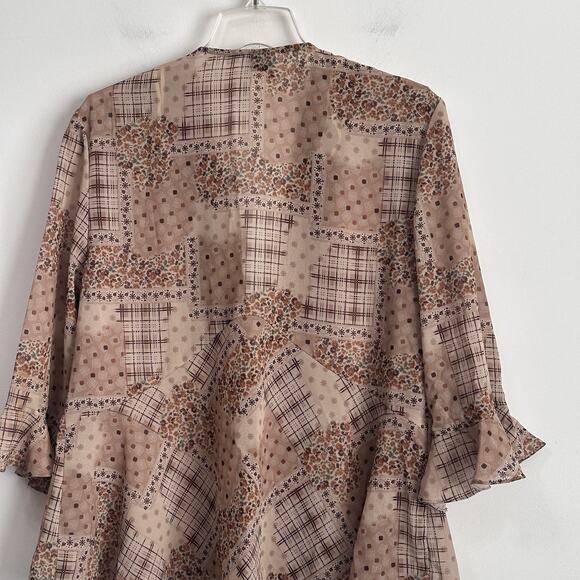 RM Richards Kimono Cardigan Jacket 16 Brown Patchwork Button 3/4 Sleeve Plus - Picture 6 of 8